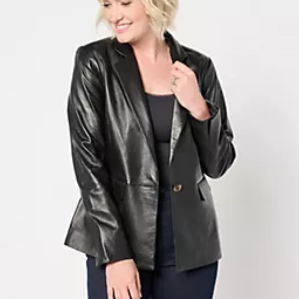 dark brown Denim & Co leather blazer XL